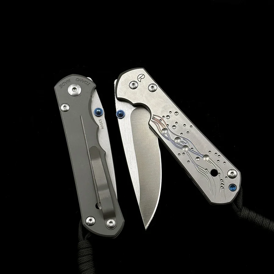 Imagem -04 - Grande Dobrável Titanium Handle Knife Acampamento ao ar Livre e Caça Bolso Edc Faca Edc Chris Reeve 21 ° e 25 ° Aniversário