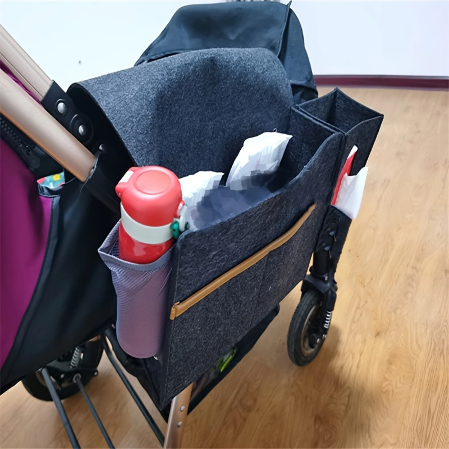 Rustic Felt Bedside Caddy: Multi-Purpose Bedroom Organizer & Polyester Sofa Hanging Pocket - Traditional Style, Durable Holder f