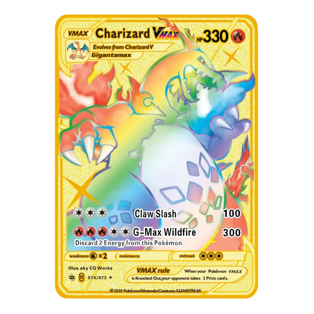 35 style English Sale well pokemon metal card vmax gx ex original pikachu charizard gold game collection cards