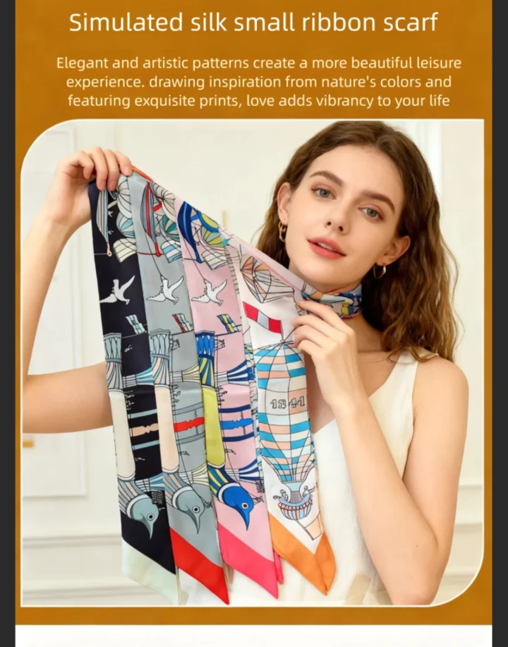 الراقية الطيران بالون طباعة الشريط حقيبة يد وشاح التعادل الشريط تقليد الحرير الشريط الصغير نمط المرأة