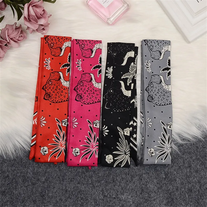 New Design Skinny Scarf Leopard Brand Silk Scarf Women Bag Ribbons Head Scarves For Ladies Foulard Femme Hijab Hair Scarf