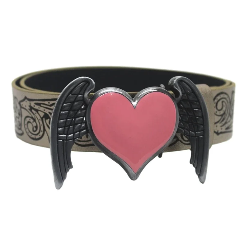 

Fashion New Pink Love Wings Buckle Belt Y2K Vintage Waist Belts for Jeans Pants Embossed Belt