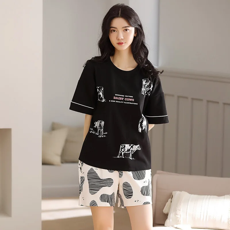 New Sleepwear Cartoon Cotton Pajamas for Women Short Pants Short Sleeved Summer Hot Pajamas Set Fashion Ladies Sleepwear