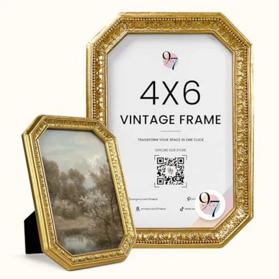 

Винтажная фоторамка - маленькая рамка 4x6 с стеклянной передней панелью для настольного размещения фотографий и настенного крепления, миниатюрная викторианская рамка.