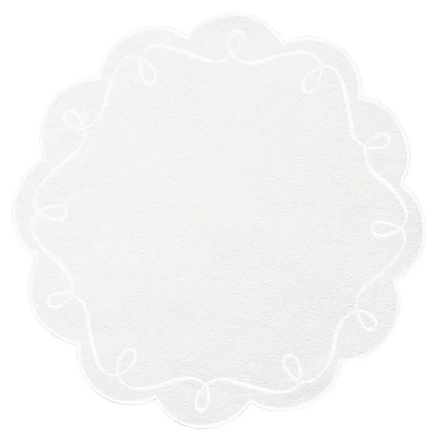 

Inch Ribbon Twirl Embroidery Round Placemats Set of 4, Scalloped Round Table Mats for Party Kitchen Dining Decoration, White