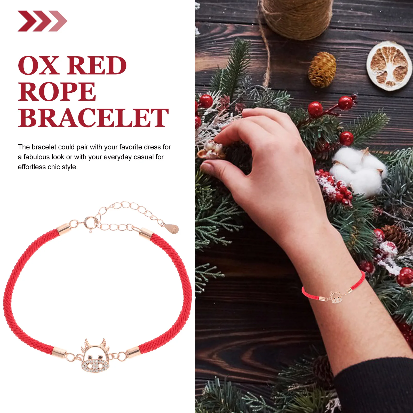 

1Pc 925 Sterling Silver Zircon Ox Year Bangle Red Rope Bracelet Trendy Women Jewelry Special Occasions