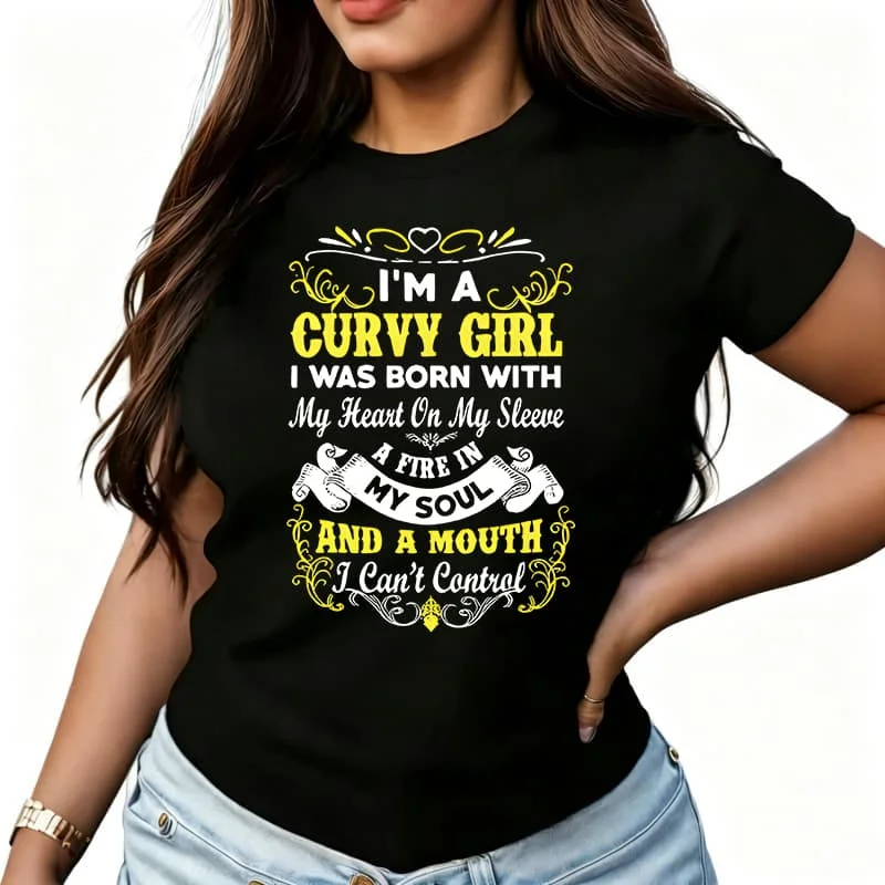 English Letter Print I'M a Curvy Girl Women's T-Shirt 100% Cotton Funny Graphic Short Sleeve Tee Novelty Shirt Casual Crew Neck Top S-5Xl