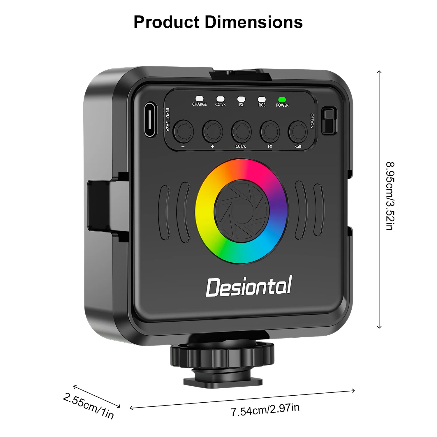 Pocket Fill Light for DSLR/Mirrorless, Cameras, Studio & Phones | 2500–6500K, Type-C Charging, CRI＞95+, Dual Cold Shoe Mount