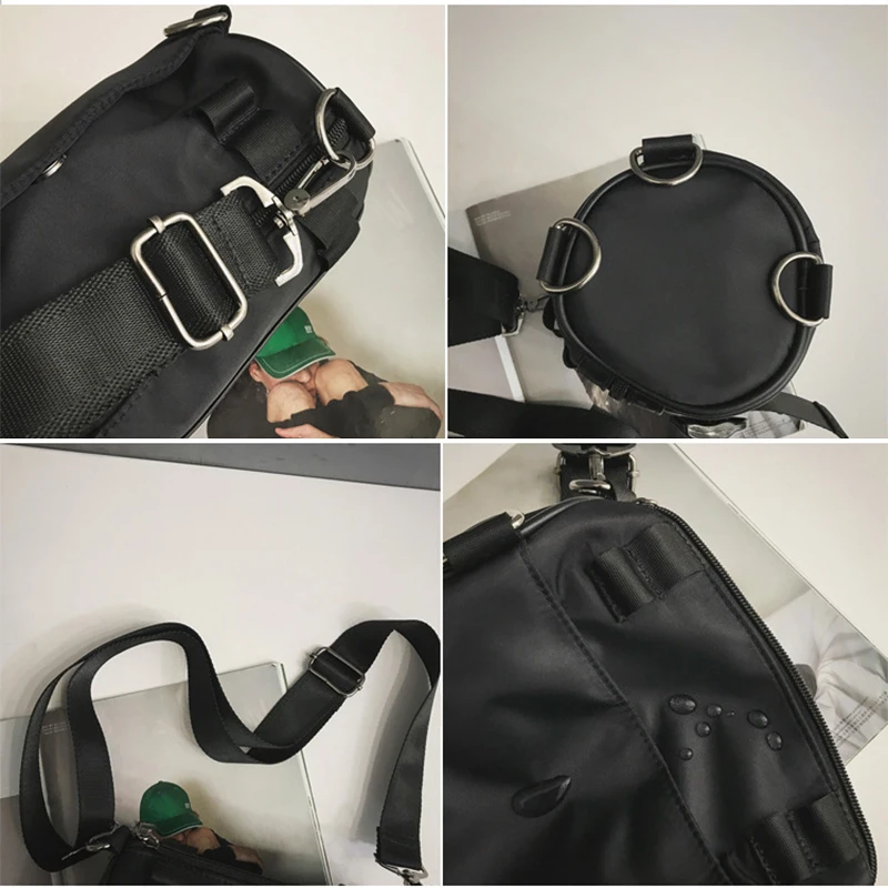 Men\'s Cylinder Sports Shoulder Bag Ins Japanese Trend Female Cylindrical Crossbody Bag Hip-hop Bungee Small Round Drum Sling Bag