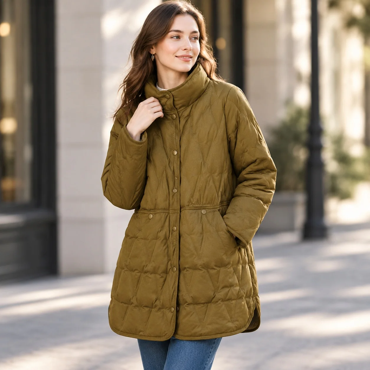 Mid Length Long Sleeves Coat with Regular Fit and Two Way Reversible Design for Women Winter Puffer Jacket in Commuter Style