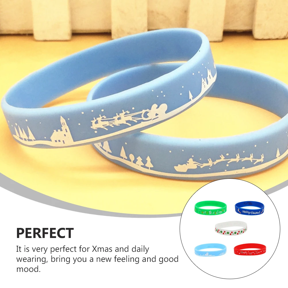 

5 Pcs Merry Christmas Bracelets Decoration Xmas Wristband Party Favors Silica Gel Silicone for