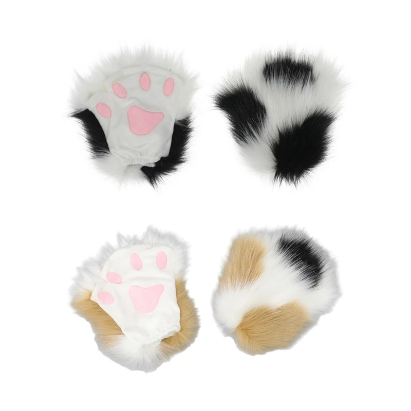 

Halloween Cosplay Animal Paw Shape Gloves Half Finger Mitten Cute Carnivals Outdoor Gloves Plush Gloves for Boys Girls