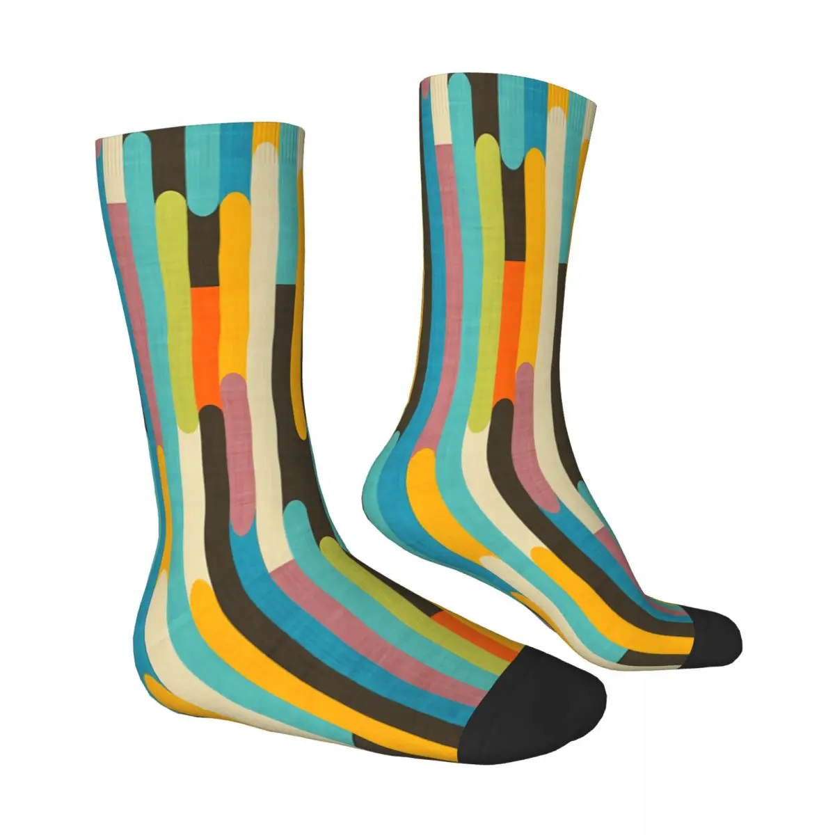 Retro Color Block Pattern Of Square Socks Male Mens Women Winter Stockings Printed