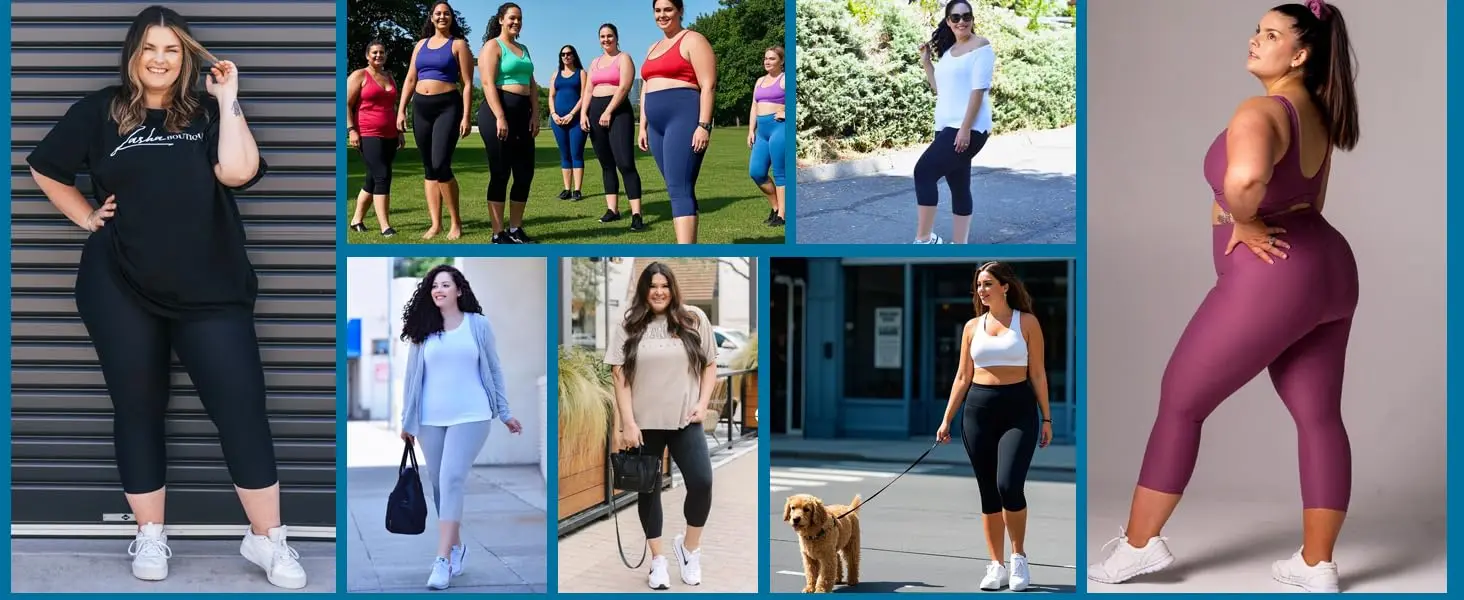 Damen Plus Size Capri-Leggings mit hoher Taille und Bauchkontrolle, dehnbare Yoga-Workout-Hose (0XL-5X) – elastische Passform aus Spandex – Detail 4