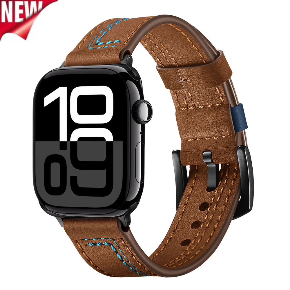 Correa de cuero de alta gama para Apple watch10 6 5 4 SE 46mm 44mm 40mm 42mm pulsera clásica transpirable iwatch Ultra 9 8 7 41mm 45mm