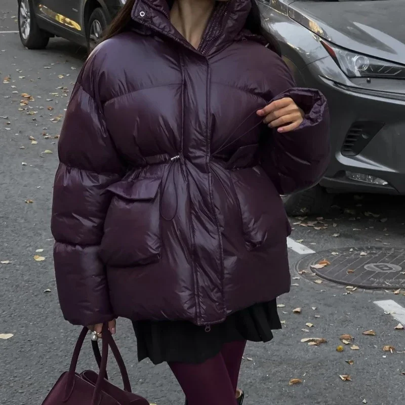 

Winter Warm Cotton Hooded Coats Women Fashion Stand Collar Zipper Thick Jacket Female Casual Commuter Outerwear 2025