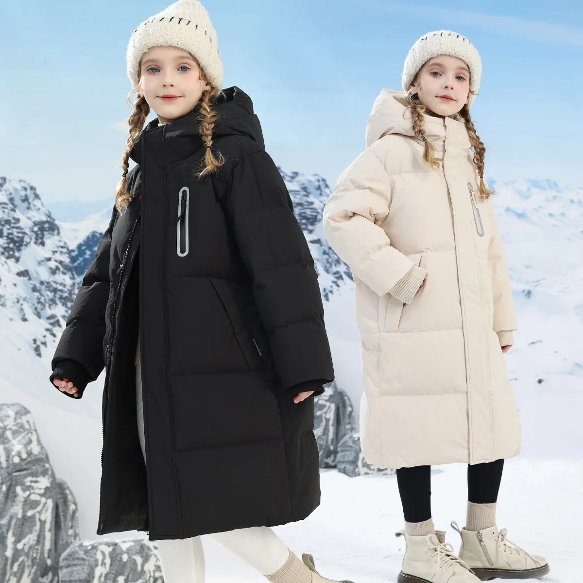 5-16T Girls Parkas Winter Long Thicken Warm Coat Fashion Solid Hooded Children'S Outerwear Jacket High Quality Black Red Apricot