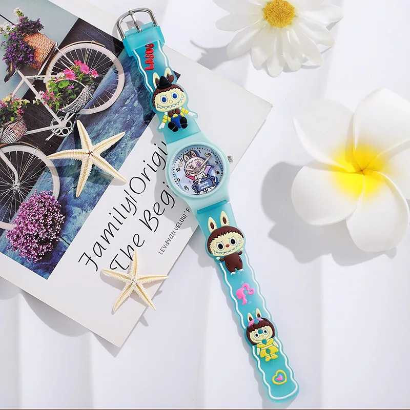 ساعة أطفال من Labubu كارتونية ثلاثية الأبعاد بحزام سيليكون للفتيات كوارتز للأطفال هدية عيد ميلاد لطلاب المرحلة الابتدائية Labubu·