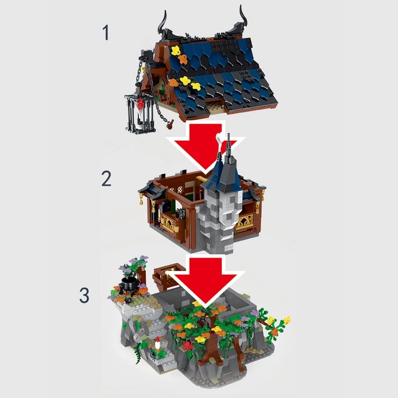 Klemmbausteine 1964PCS Mittelalterliche Hexe Haus Gebäude Set Stadt Architektur Modulare Gebäude Block Montage Modell Kit Kreative Spielzeug Erwachsene Geschenke