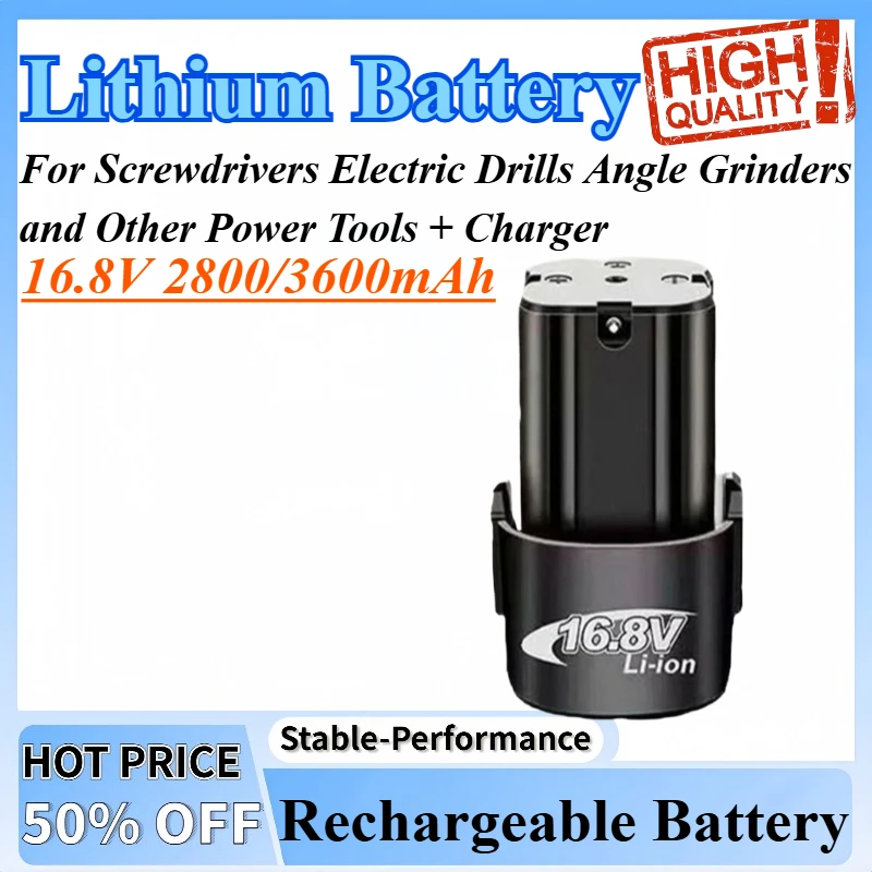 

16.8V 2800/3600mAh Rechargeable Lithium Battery For Screwdrivers Electric Drills Angle Grinders and Other Power Tools + Charger