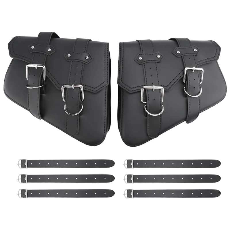

R1-2Pcs Universal Motorcycle Bags PU Leather Saddle Bag For Sportster XL883 XL1200 Cruiser Side Storage Tool Pouche