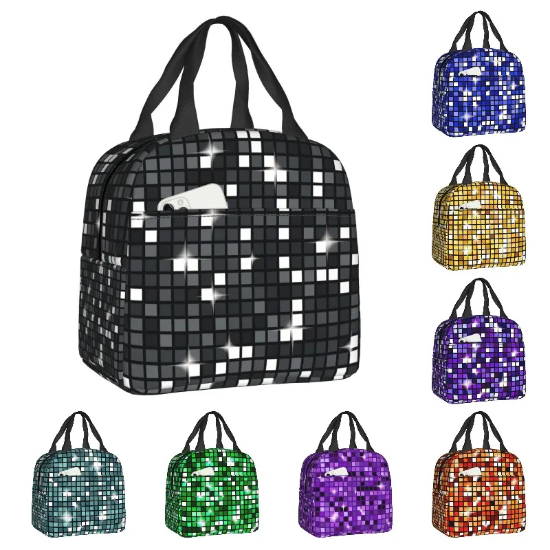 

Black Diamond Disco Ball Glitter Insulated Lunch Bag for Women Portable Thermal Cooler Lunch Box Beach Camping Travel