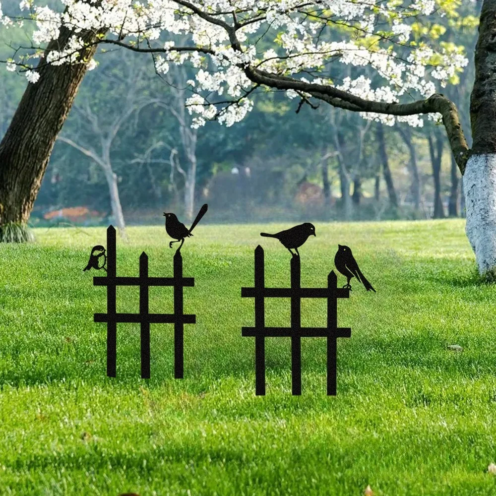 3pcs Rusty Bird Garden Wrought Iron Fence Creatively Designed Flower Pot Garden Decoration Bird Sculpture Outdoor Courtyard Art