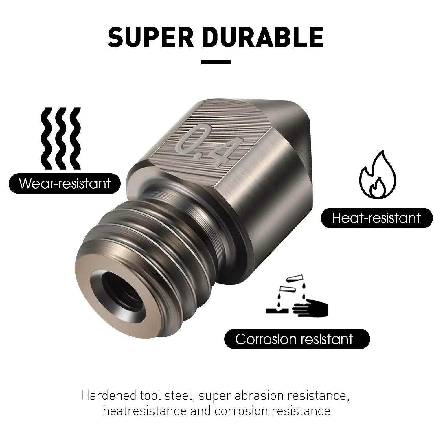 Creality Original MK8 Hartstahl-Düsensatz, Ender 3/3 Pro/CR-10 Extruder-Düsen, 0,4 mm 3D-Drucker Vollmetall-Düse – Detail 5
