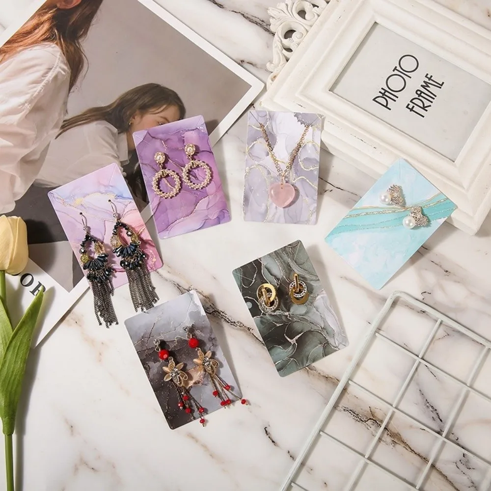 

100pcs Marble Earring Cards Colorful Abstract Style Card Paper Holder Earring Necklace Display with Gold Lines
