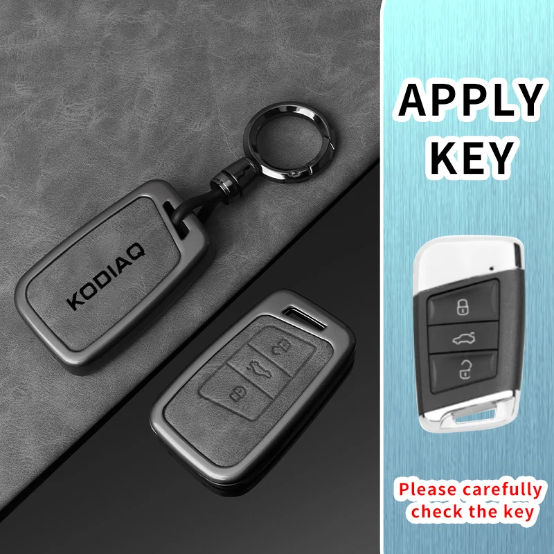 Leder Auto Schlüssel Fall Abdeckung Shell Halter für Skoda Kodiaq Fernbedienung Schlüssel Abdeckung Metall Gehäuse Keyless Protector Zubehör – Detail 6