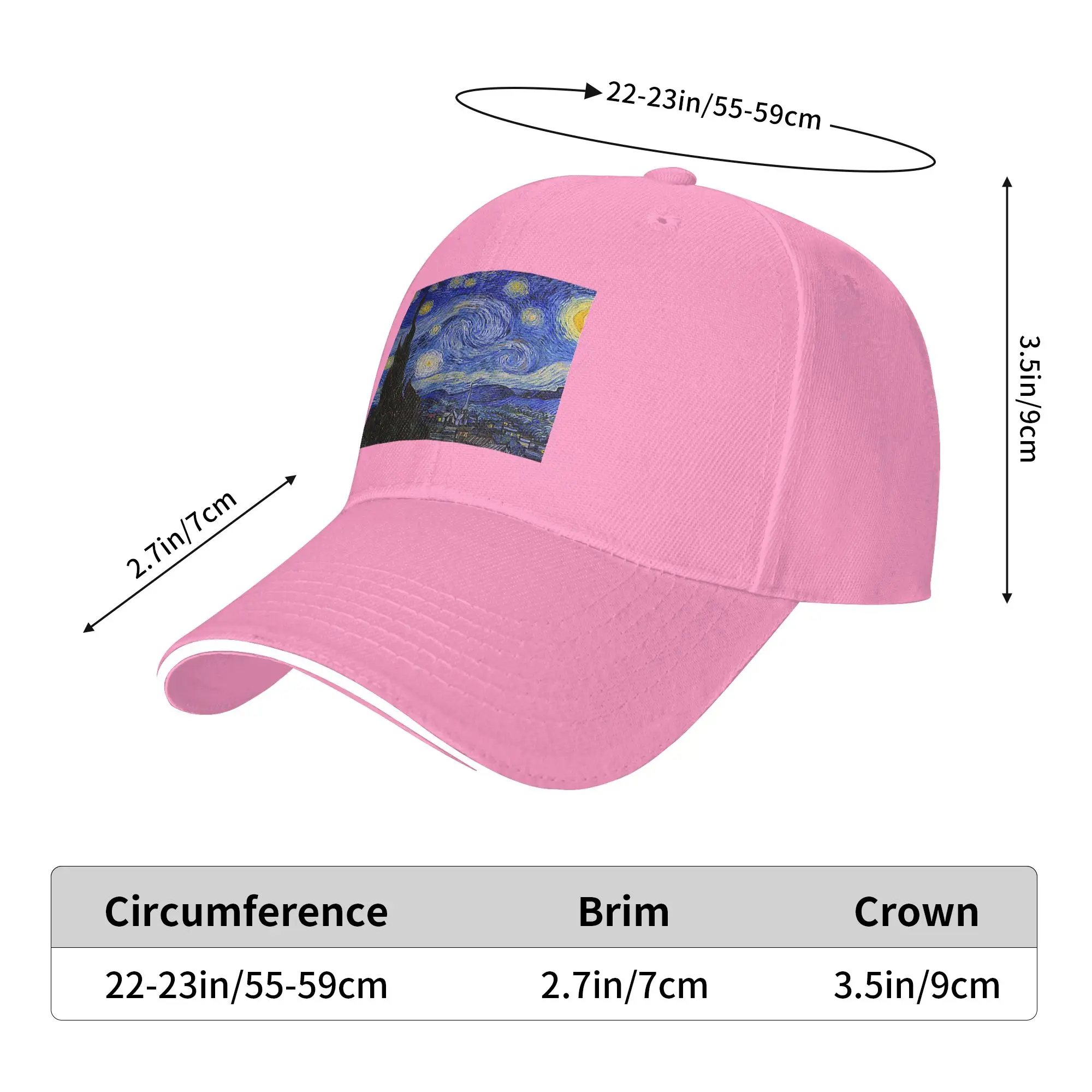 The Starry Night by Vincent Van Gogh Cap Casual Baseball Caps Adjustable Hat Hip Hop Summer Unisex Baseball Hats Customizable