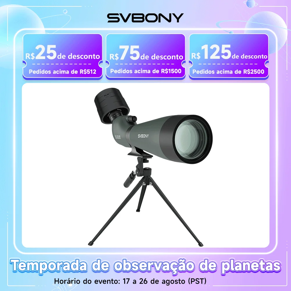 Svbony SV28A SC002 Kit de Telescópios 25-75x100 com Câmera WiFi e Prisma Porro FMC para Observação de Aves, Fotografia e Camping