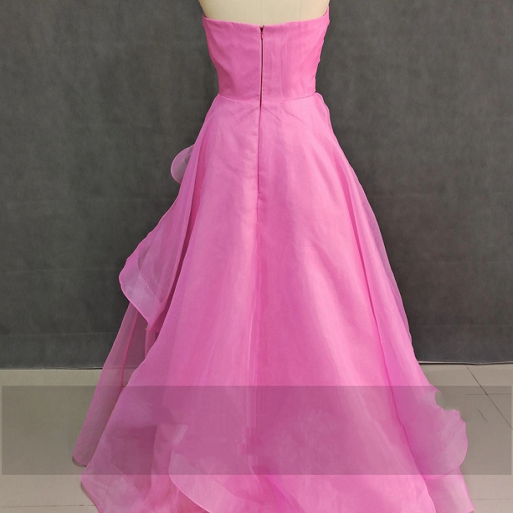 Elegant Pink Prom Dress Saudi Arabia Evening Chiffon Ruched Graduation A-line Strapless Bespoke Occasion Gown Long Dresses