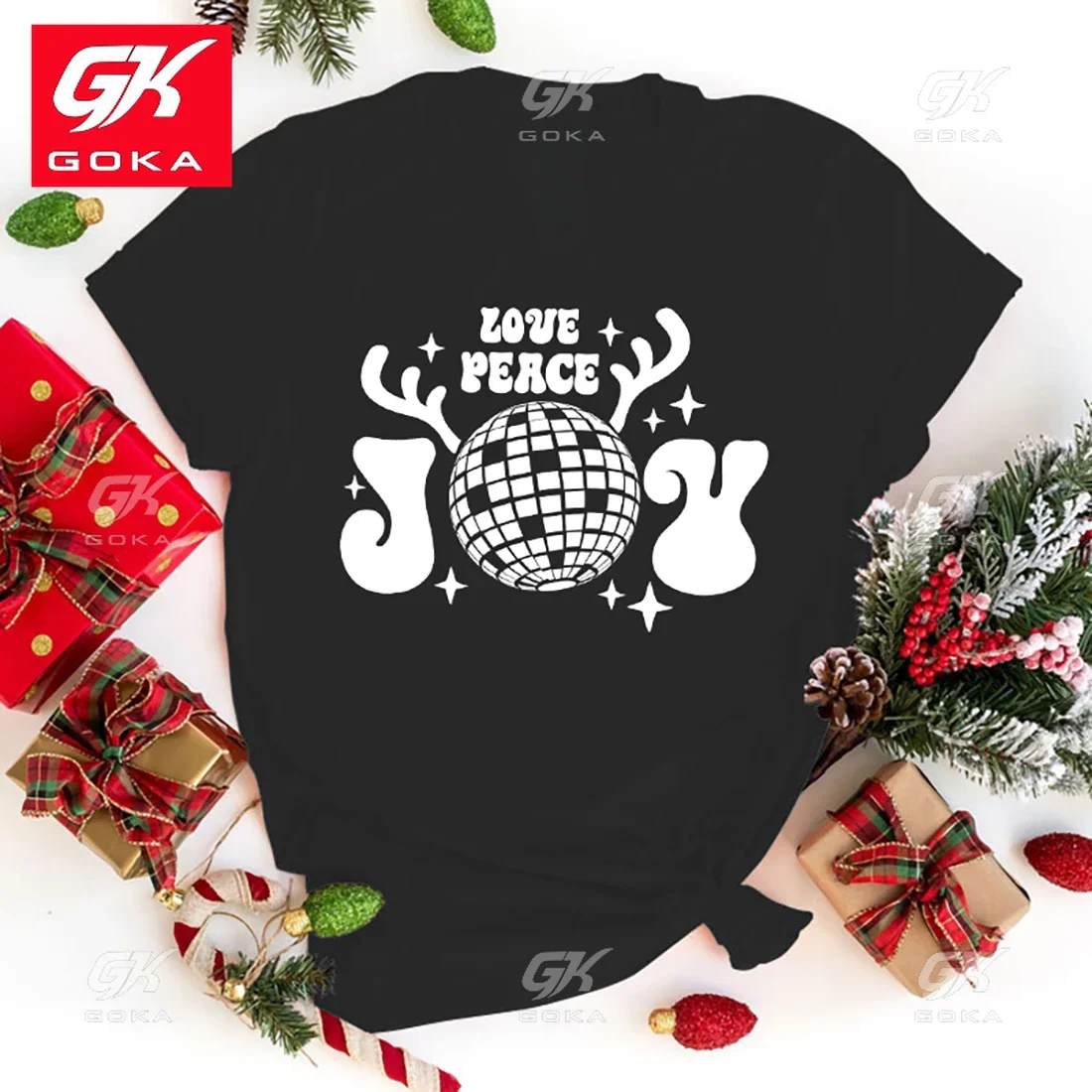 Women Fashion Christmas Love Peace Joy Letter Print Cotton T Shirt Unisex Casual T Shirt Harajuku Hip Hop Sleeve Round Neck Tees