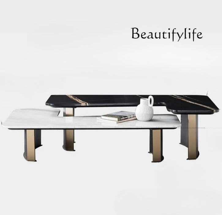

Italian light luxury natural marble high-end living room coffee table minimalist special-shaped luxury stone coffee table