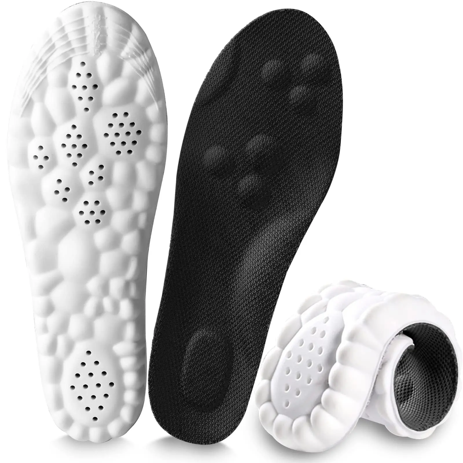 

4D Cloud Unisex Arch Support Memory Cotton Shock Absorption Cushioning Sports Insole, Black 43/44 on White Background, 2x