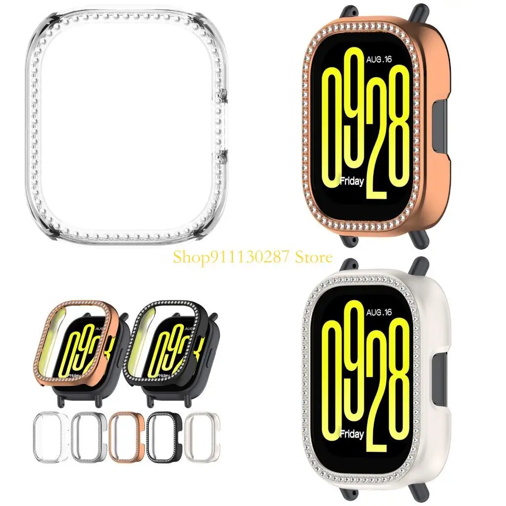 

J1HC Glittering Crystal Trim Semi Enclosed Watch Cover Shockproof Shimmering Housing with Hollowed Design for Watch 5 Active