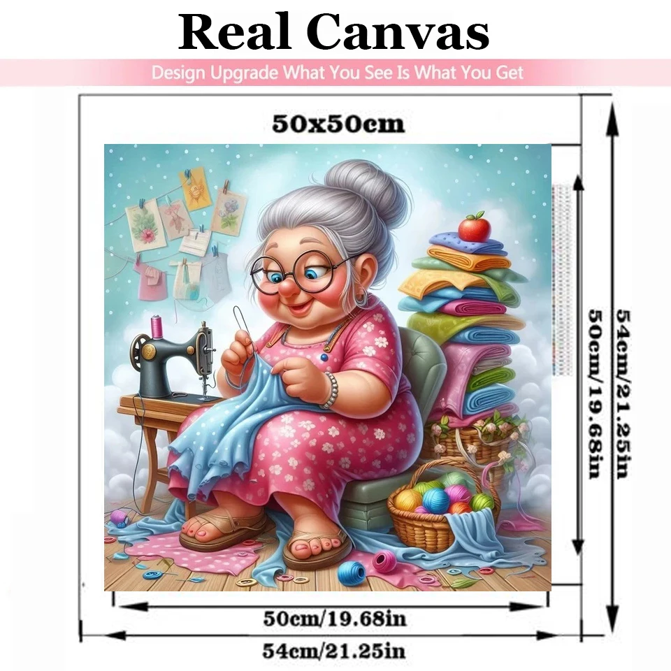 Grandma Sewing Clothes 5D DIY Full Square Round Drill Diamond Painting Old Lady Do Housework Cross Stitch Kit Mosaic Home Decor