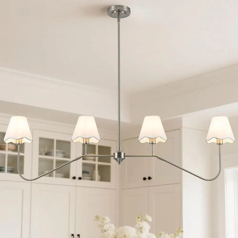 

Современный кухонный светильник-люстра 47 дюймов из матового никеля, 4-ламповый светильник для кухонного стола над островом, регулируемый подвесной линейный светильник
