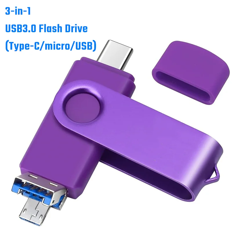 3in 1 USB 3.0 플래시 드라이브, 128GB 방수, 고속 C타입 펜 드라이브, 64GB 메모리 스틱, 256GB USB 메모리, PC용 512GB 스토리지