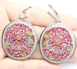 Buy 5 Get 1 Free 55x33mm Big Round Golden Citrine Blue Violet Tanzanite Pink Tourmaline CZ Woman's Daily Wear Silver Earrings