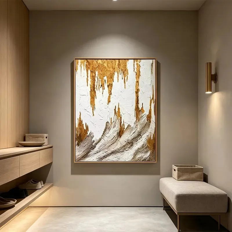 Modern large size hand-painted 3D texture abstract gable art gold foil canvas painting luxury landscape home wall decoration