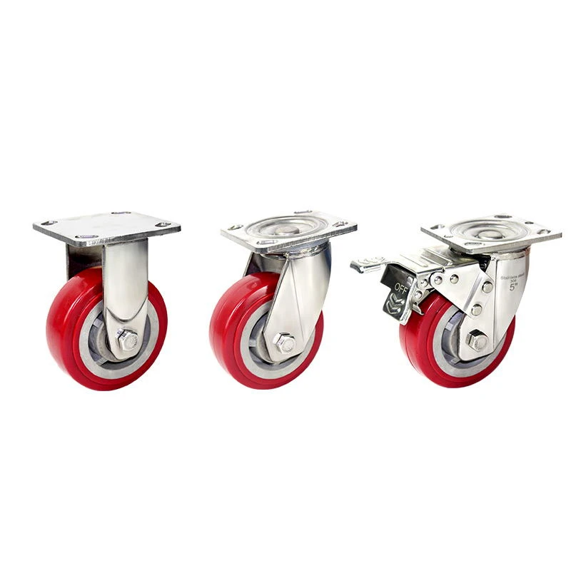 6 inch heavy duty 350kg stianless steel SUS 304  Industrial Castors red Polyurethane  Wheels SUS304 Anti-rust caster wheels