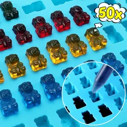 100/50 Grids Mini Gummy Bear Silicone Mold DIY Chocolate Jelly Candy Cake Fondant Mould with Dropper Making Mold Baking Supplies