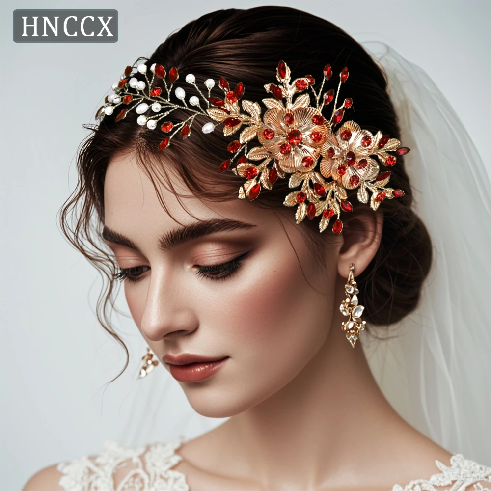 

HNCCX Alloy Flower Hair Comb Wedding Headband Bridal Hair Jewelry Elegant Pearls Bride Headpiece Woman Party Headwear CP511