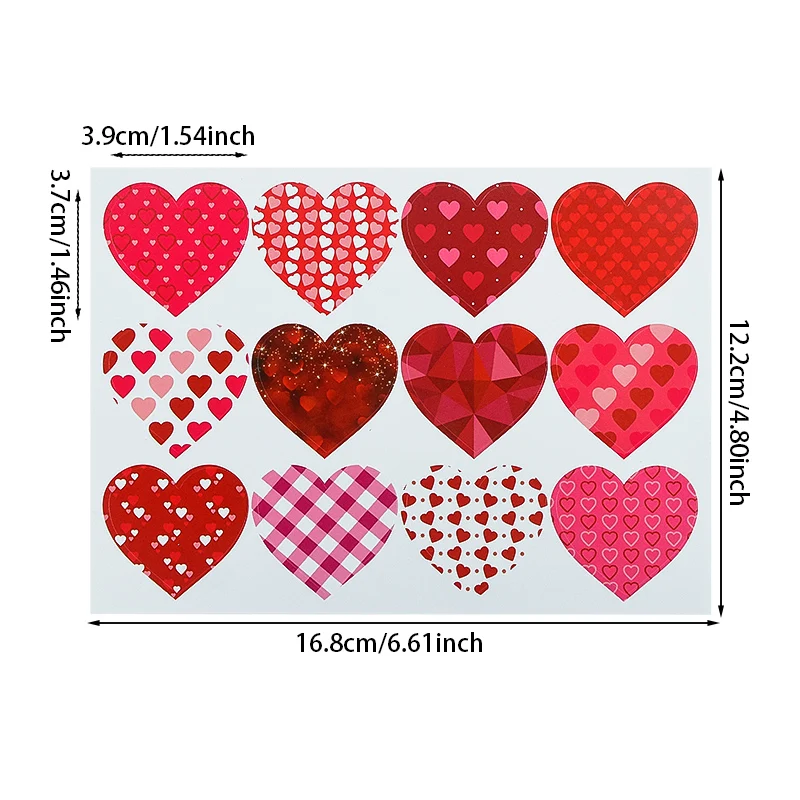 16 Sheets Heart Shaped Stickers Seal Labels Scrapbooking Gift for Package Wedding Decoration Valentine's Day Stationery Sticker