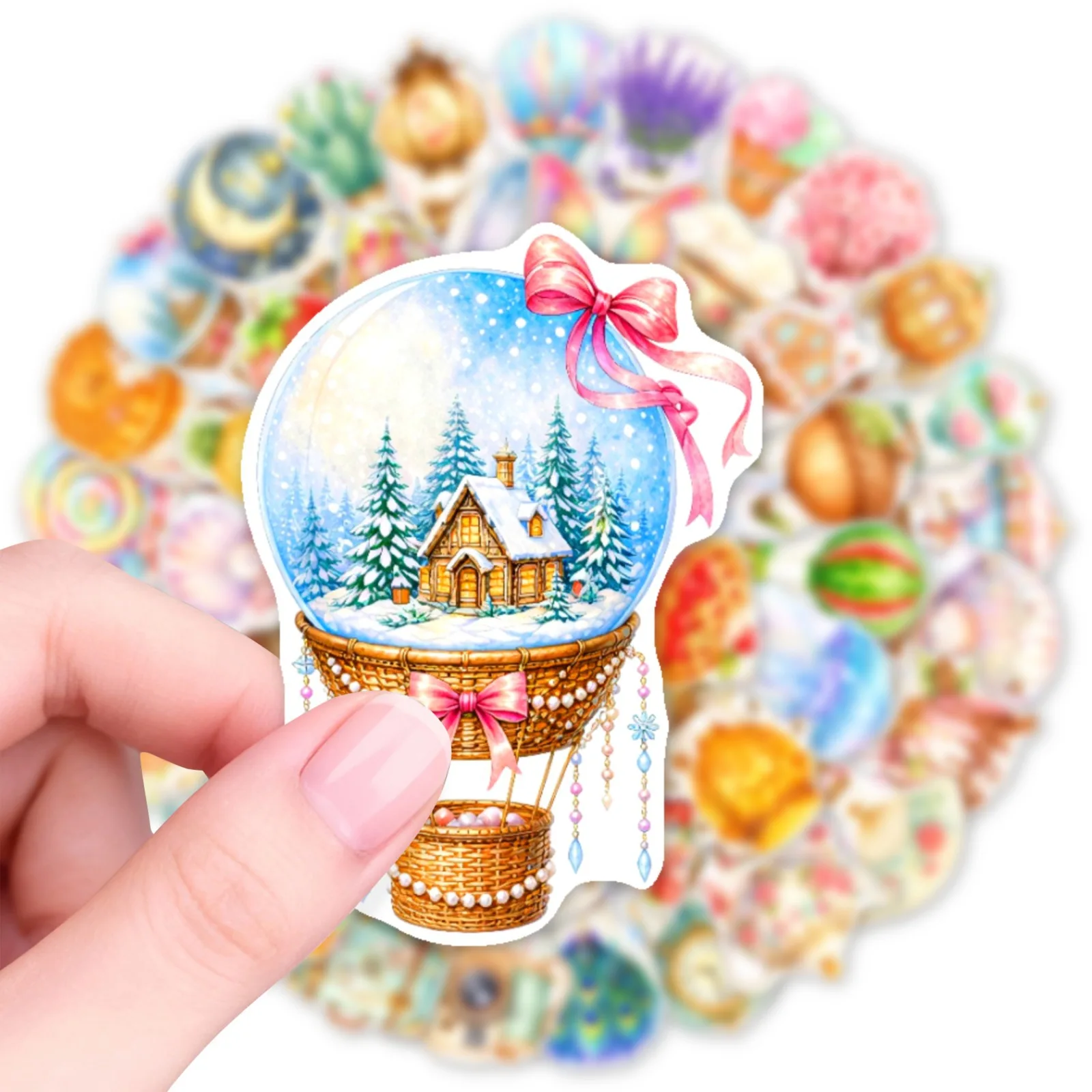 50-100PCS Watercolor Hand Painted Fairy Tale Stickers Creative Dream Hot Air Balloon Waterproof Decals for Journal Laptop Phone