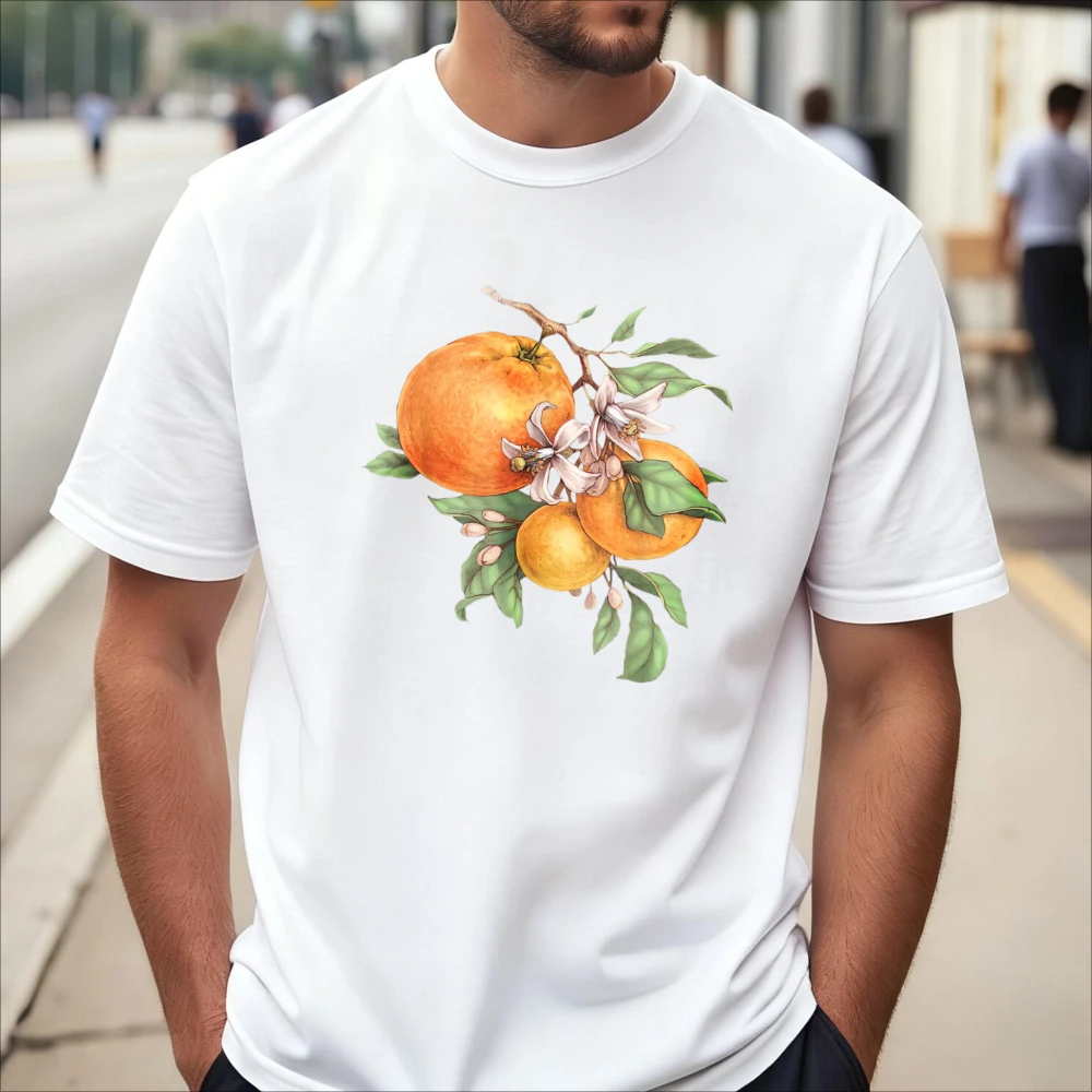Vintage Fruit Orange Cottagecore Botanical Graphic Printed T-Shirt Casual Fashion Man Women Tshirt Short Sleeve O-neck Tees