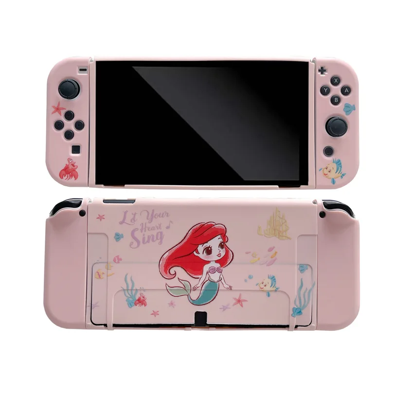 Disney-funda protectora de sirena para Nintendo Switch, carcasa suave para estación de carga, Oled, NS, Protector de cristal