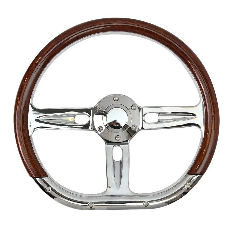 14 Inch JDM D-Shape Steering Wheel, ABS Wood Grain Vintage Classic Racing Wheel for Sim Racing Games & Car Interior Decoration